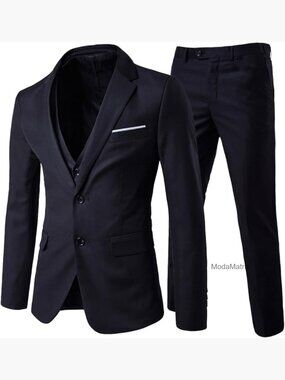 Slim Fit 3-Piece Formal Suit with Jacket and Pants